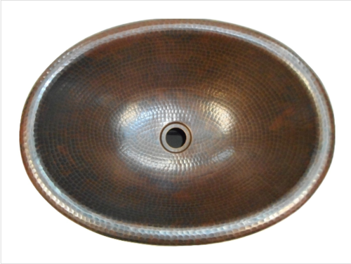 19 x 14 Oval Copper Rolled Edge Bathroom Sink Drop In