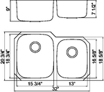 Leonet LE-205B Brenner 60/40 Double Bowl Undermount Stainless Steel Kitchen Sink | Leonet & Futura Stainless Steel Kitchen Sink