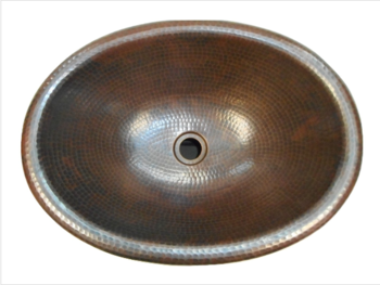 19 x 14 Oval Copper Rolled Edge Bathroom Sink Drop In