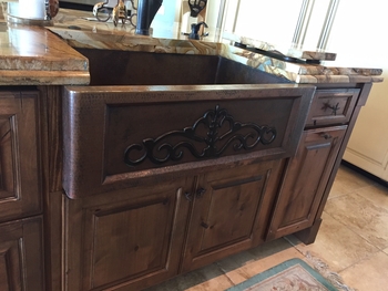 SimplyCopper 33 in. Farmhouse Copper Kitchen Apron Sink Scroll Front