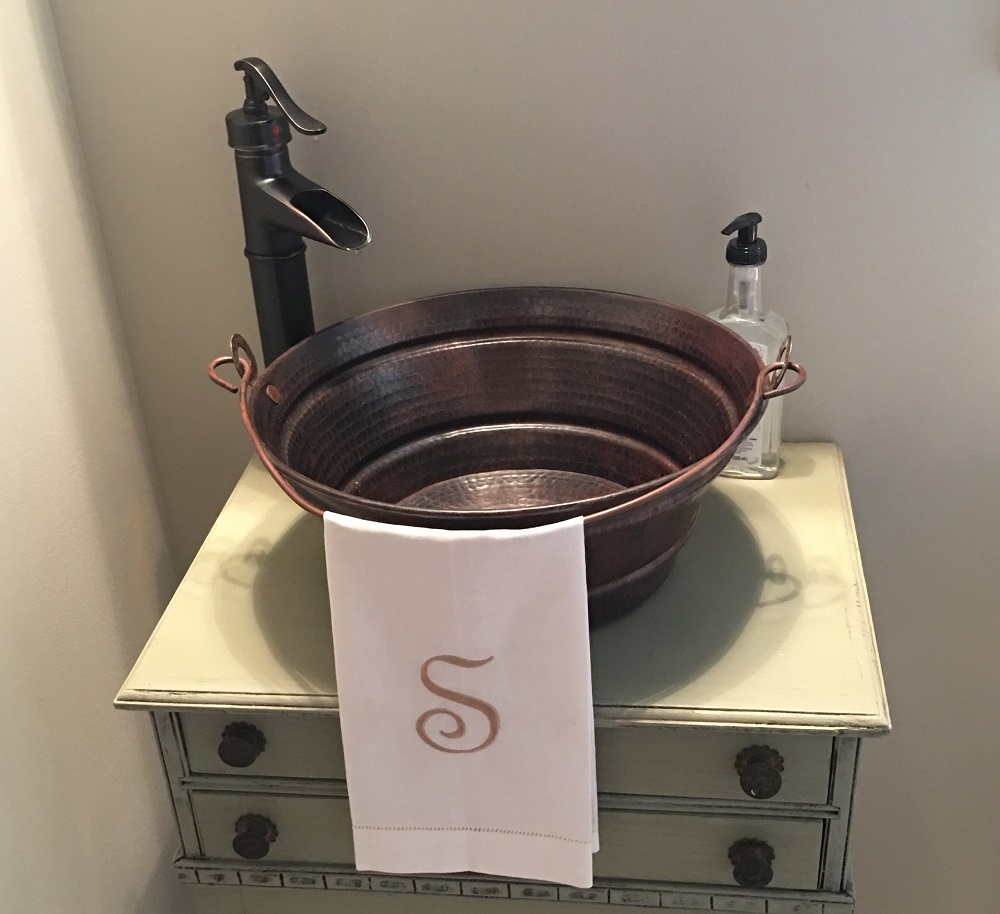 Hand Hammered 15" Round Copper Vessel Bathroom Sink | Bucket Sinks