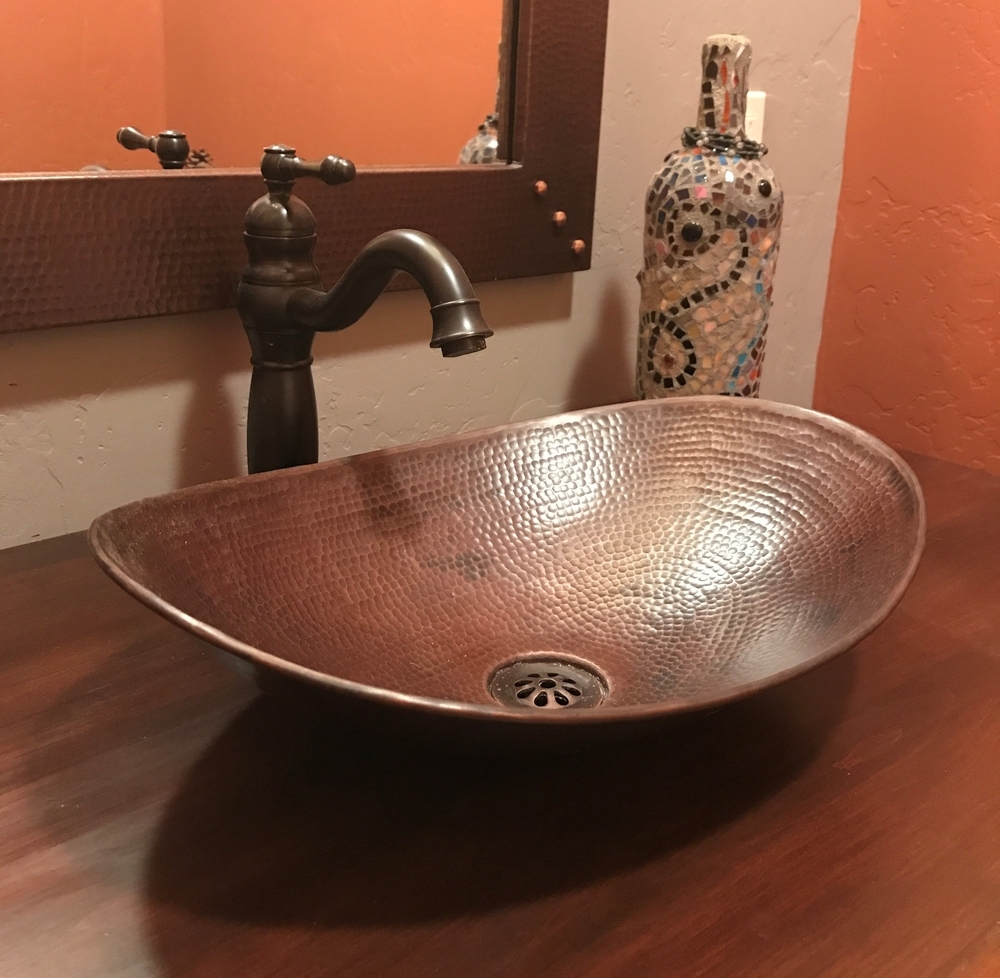 18" x 111/2" Oval Canoa Copper Vessel Bathroom Sink Brushed Sedona Finish