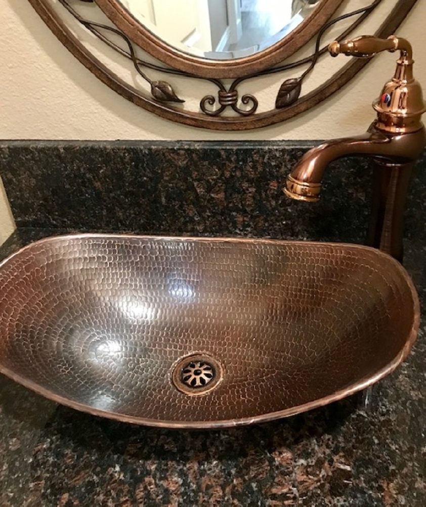 18" x 111/2" Oval Canoa Copper Vessel Bathroom Sink Brushed Sedona Finish