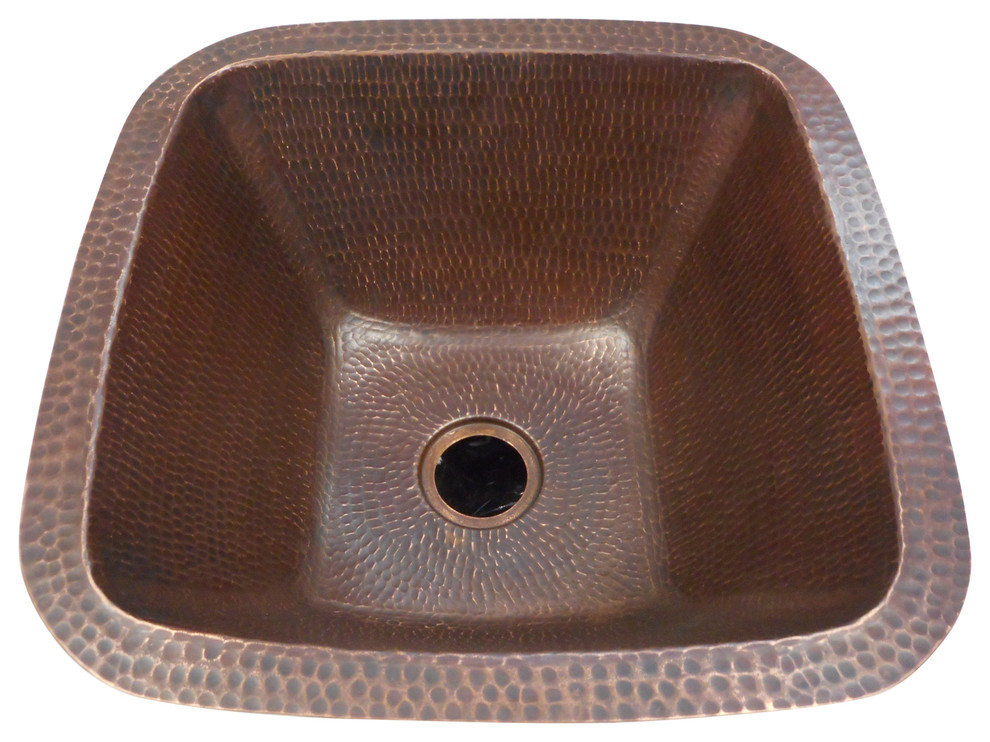15" Square Copper Bar Kitchen Sink Brushed Sedona Finish Wet Bar Sinks