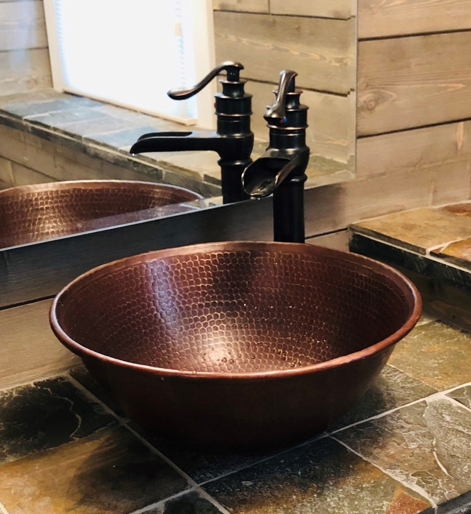 Medium 14" Round Copper Vessel Bath Sink in Brushed Sedona Finish