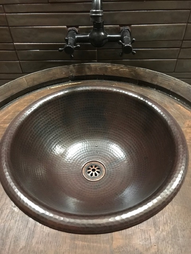 15" Round Aged Copper Self Rimming Copper Bath Sink Vanity Sinks