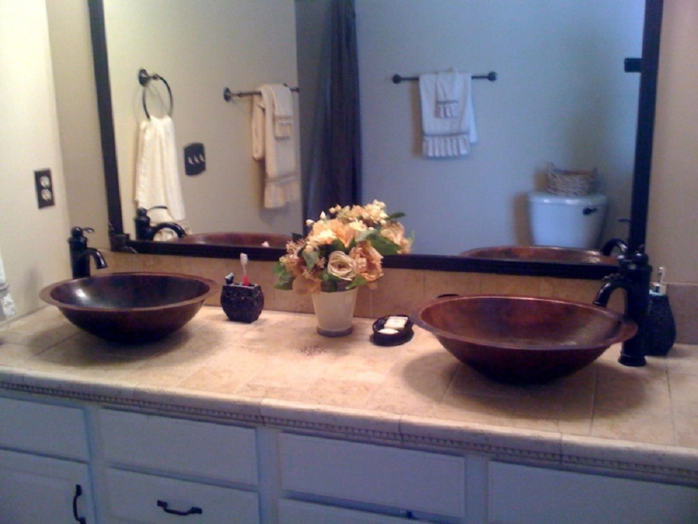 19" Oval Copper Bath Sink Installed as a Vessel Vessel Sinks
