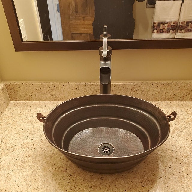 16" Weathered Oval Copper BUCKET Style Vessel Bathroom Sink Bucket Sinks