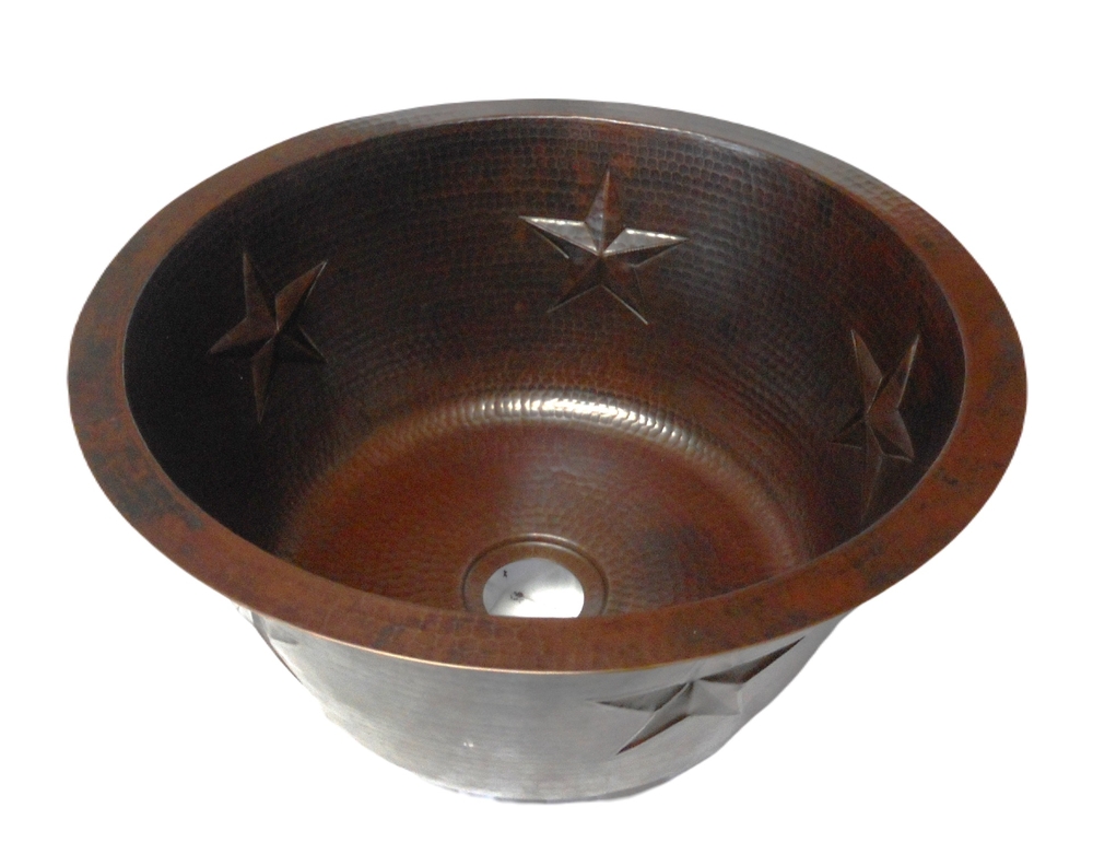 16" Round Copper Kitchen Bar Prep Sink with Texas Star Design Wet Bar