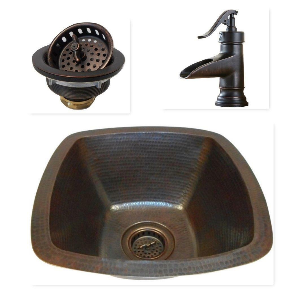 15" Square Bar Sink with 7" ORB Faucet & 3.5" Drain Bar Sink Combo