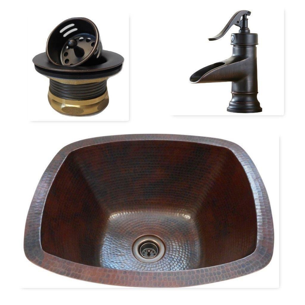 16" Rectangular Copper Bar Prep Sink with 3.5" Drain and ORB Faucet 16" Rectangular Copper Bar Prep Sink with 3.5" Drain and ORB Faucet
