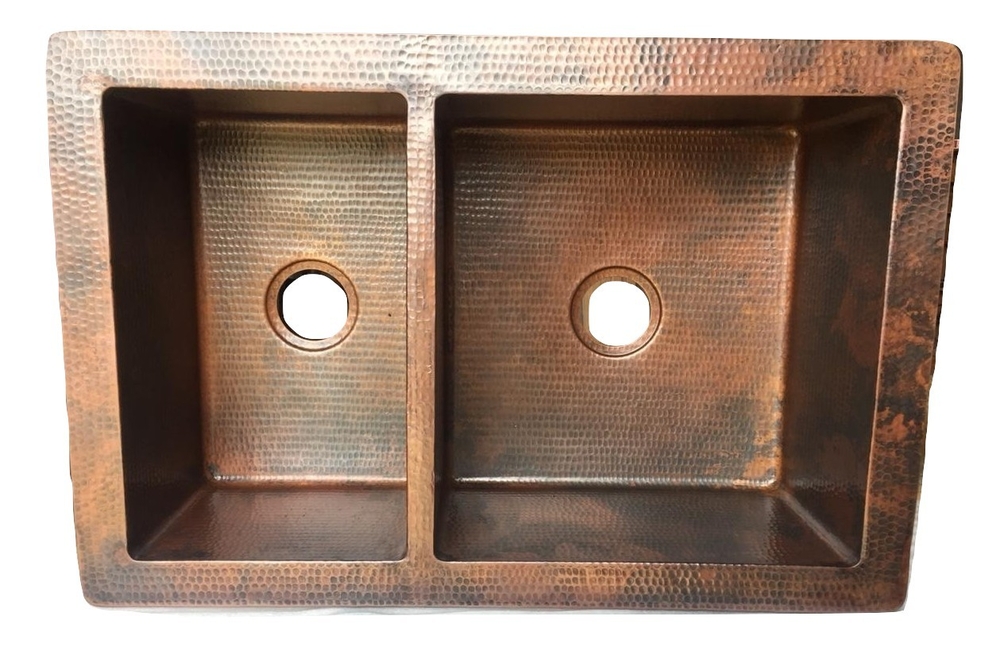36" Copper Kitchen Double Basin 60/40 Sink 9/7" Depth