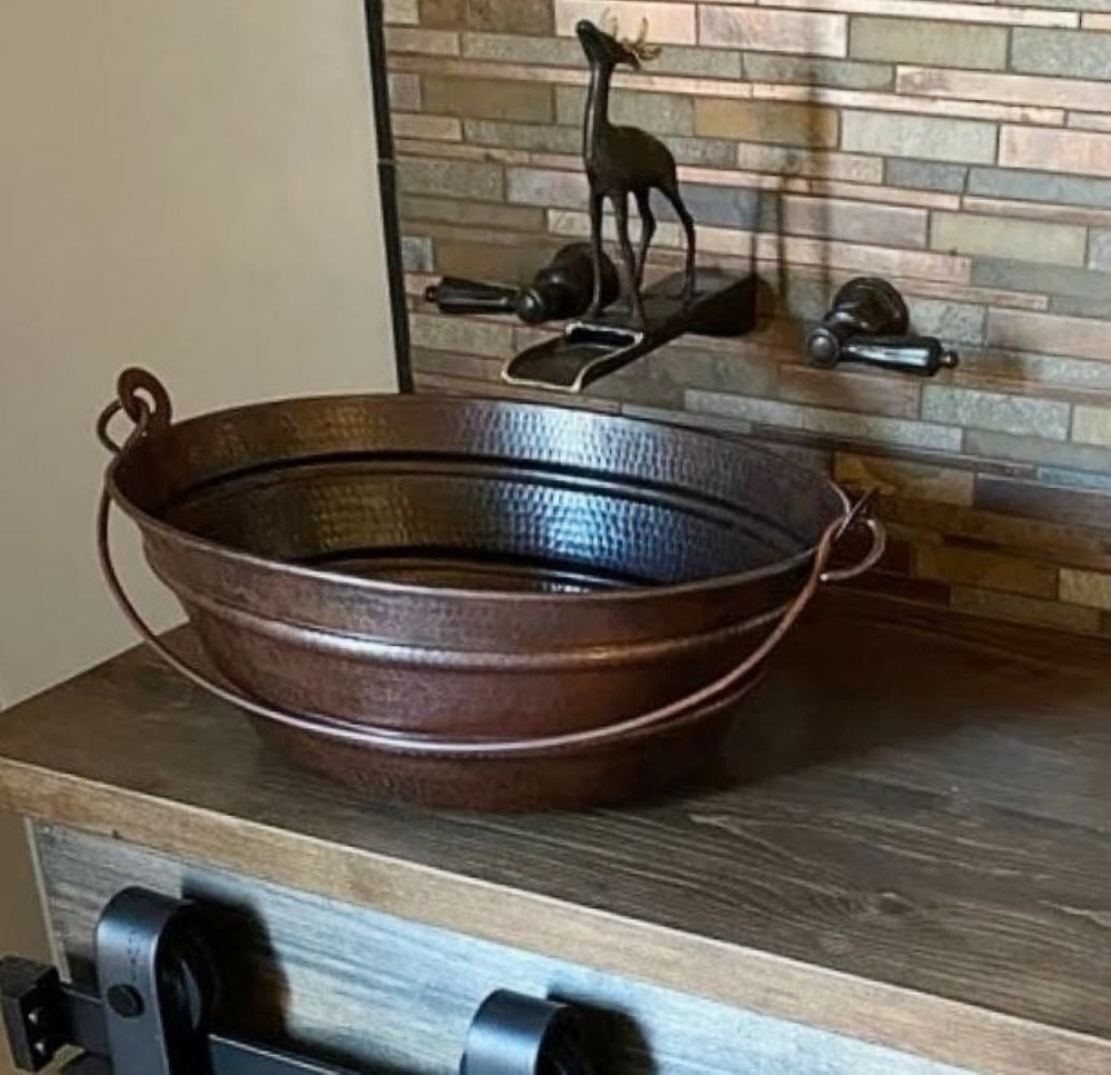 16" Oval Copper Bath Sink in Aged Copper Bucket Sinks