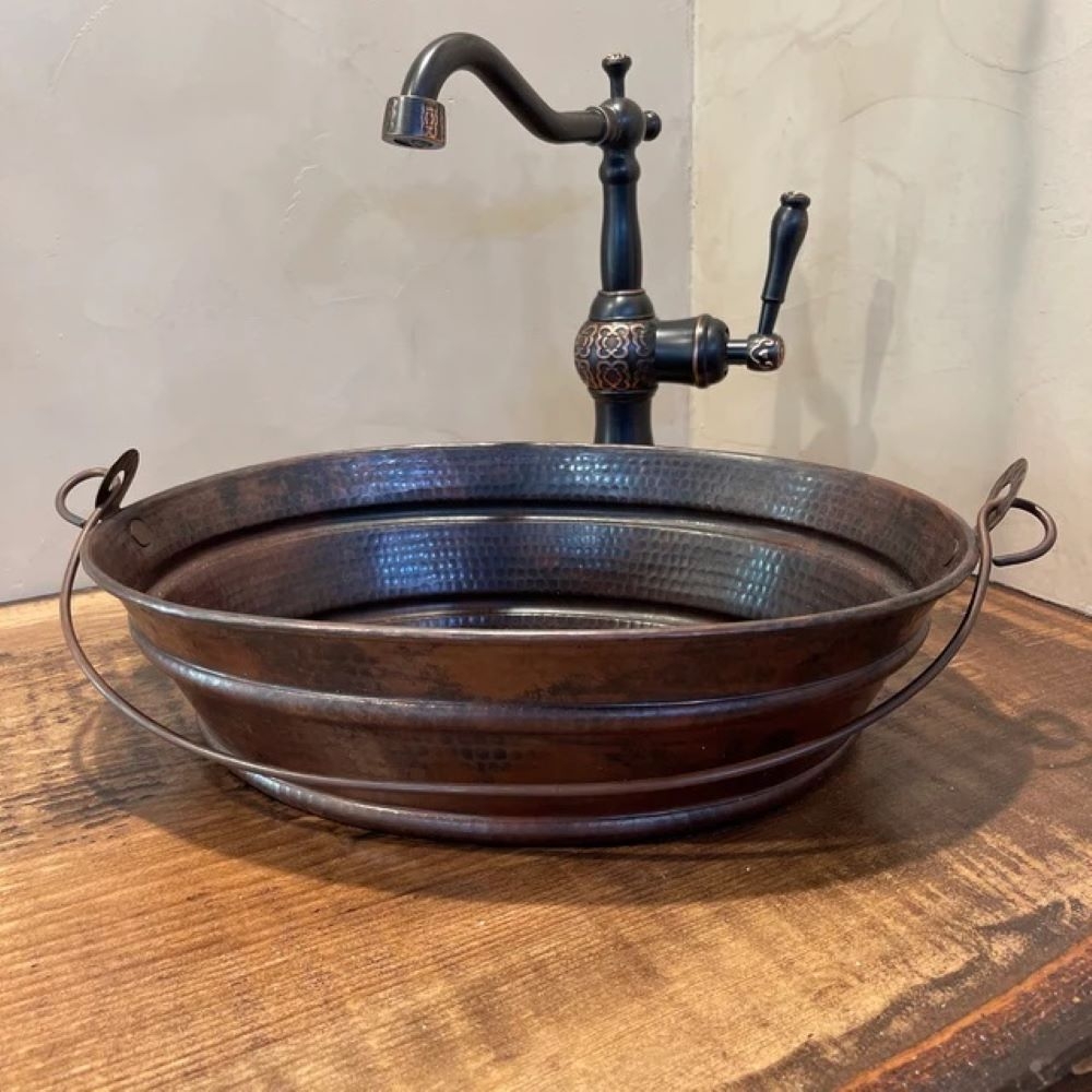 16" Farmhouse Oval Copper Bathroom Sink Bucket Sinks
