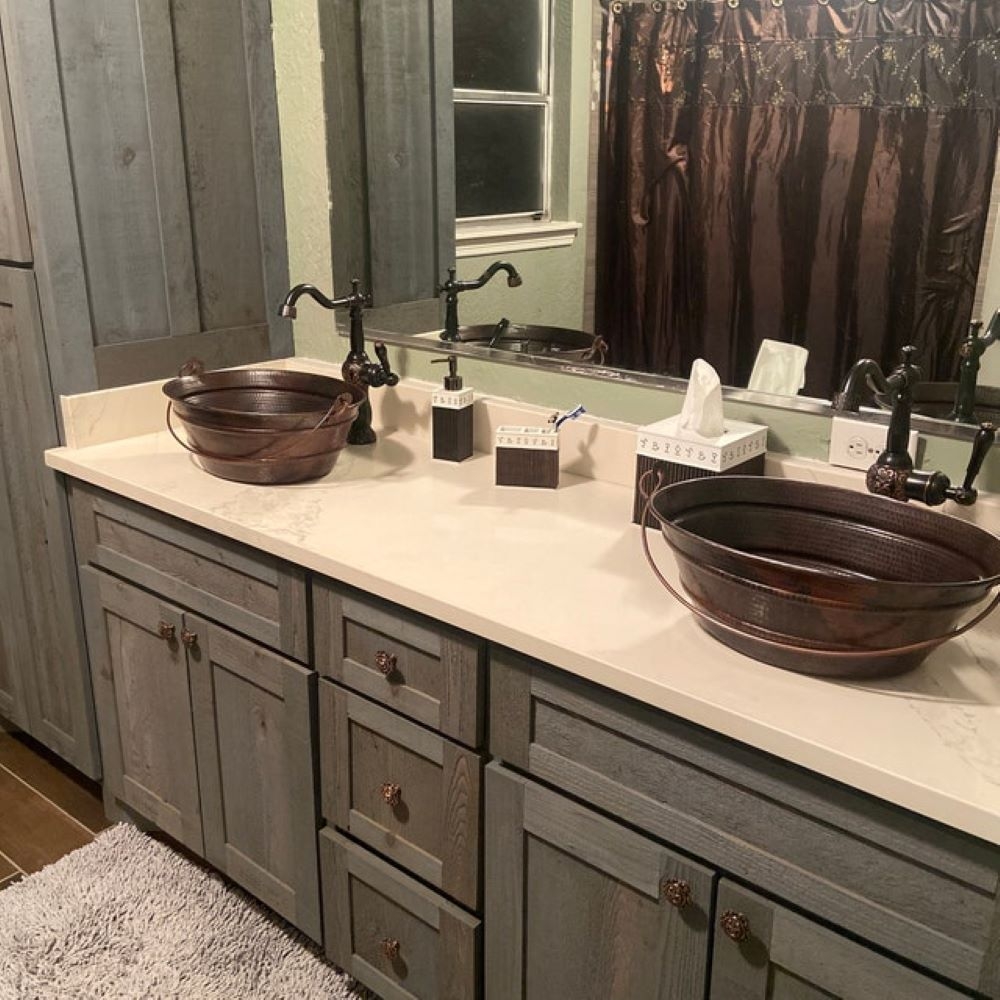 16" Rustic Oval Copper Bathroom Bucket Sink Bucket Sinks