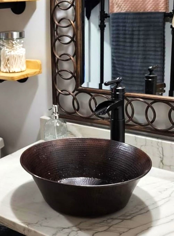 SimplyCopper 15" Rustic Miners Pan Copper Vessel Bathroom Sink