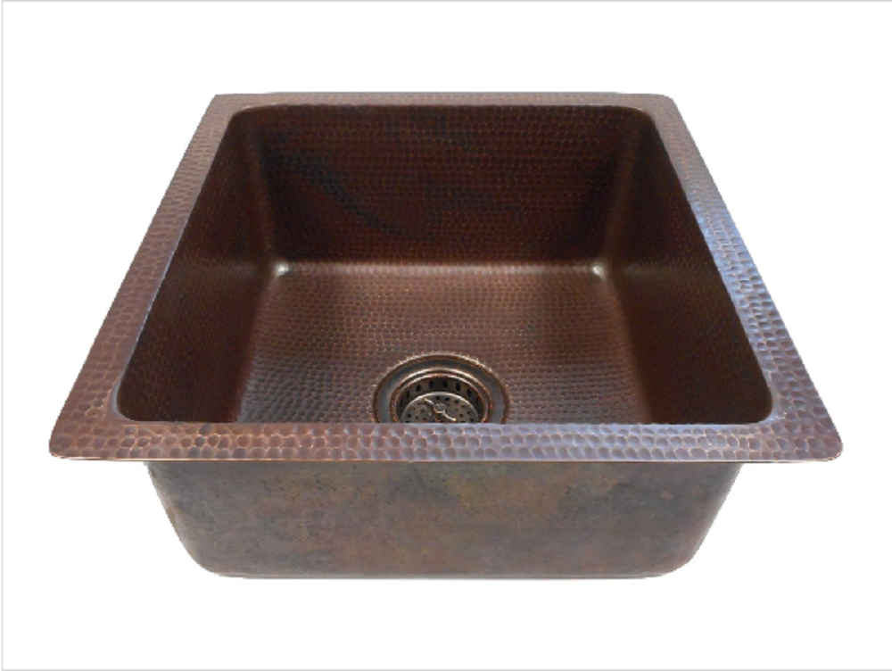 18" x 18" x 8" Mexican Copper Bar Kitchen Sink Dual Mount Aged Copper
