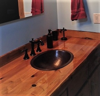 19 Oval Copper Bath Sink In Wooden Countertop Vanity Sinks