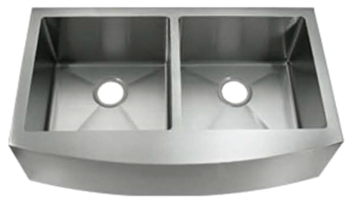 C-Tech-I LI-1200 36 in. Curved Handmade 50/50Double Bowl Sink with Rounded Corn | Farmhouse Stainless Steel Kitchen Sink