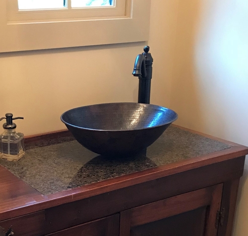 14 Round Copper Vessel Bath Sink With 13 Faucet Lift