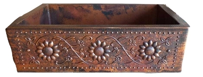 Copper Farmhouse SUNFLOWERS  Apron Front Sink Available in 30,