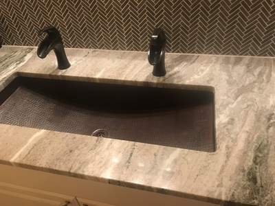 Bathroom Rectangular Trough Sink Shown in Aged Copper Patina | Trough Sink