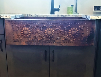 Farmhouse Copper Kitchen Sink SUNFLOWER Design #SF1 | Kitchen Sinks