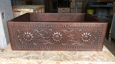 Copper Farmhouse Sink Single Well SUNFLOWER Design | Farmhouse Sink