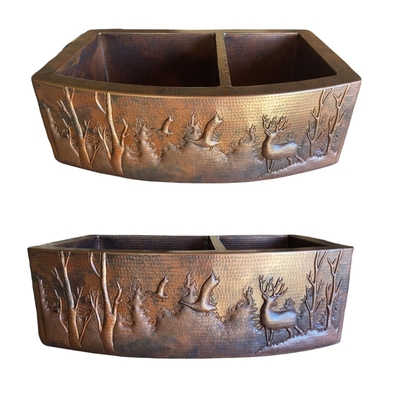 60/40 Rounded Apron WOODS Copper Farmhouse Sink Available in:  33