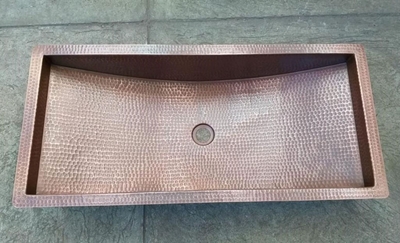 Shiny Copper Bathroom trough hand hammered