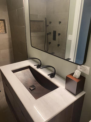 Rectangular Copper Bathroom Trough Sink Shown in Aged Copper | Trough Sink