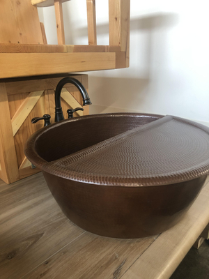 Copper Foot Soaking Pedicure Bowl Spa Shown with Footrest | Pedicure Bowls