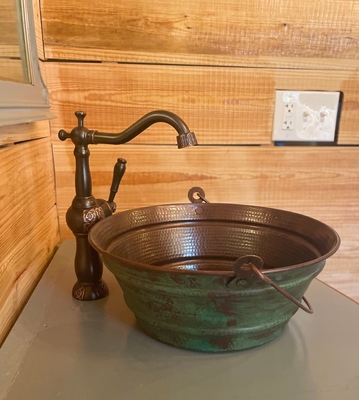 Copper Vessel Bucket Sink in Green Verde Exterior | Bucket Sinks