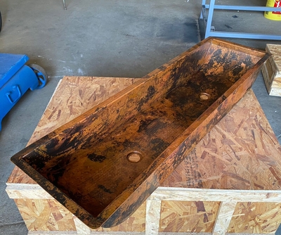 Shiny Copper Bathroom trough hand hammered