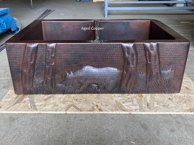 Two Well Copper Farmhouse Kitchen Sink with  BEAR  Apron Front | Two Well Farmhouse 9