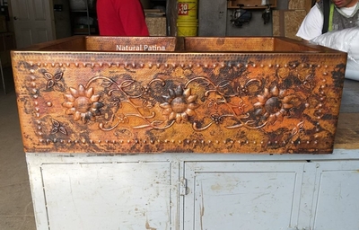 Two Well Copper Kitchen Farmhouse Sink with SUNFLOWER  | Two Well Farmhouse 9