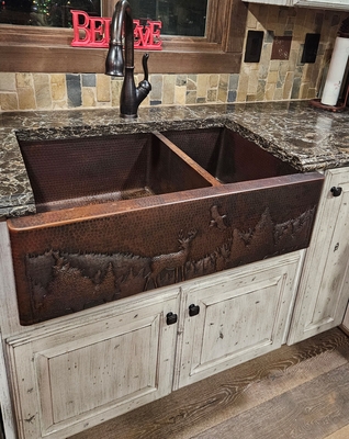 60/40 Copper Farmhouse Kitchen Sink with Nature Design #G1 | Kitchen Sinks