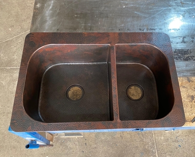 Copper Hand Hammered Double Well Kitchen Sink with Custom Curved Walls | Two Well Kitchen Sink 9