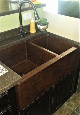 Farmhouse Kitchen Copper Sink 60/40 Split | Photo Gallery