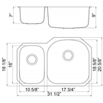 Leonet LE-297BR Regal D-Bowl 30/70 Double Bowl Undermount Stainless Steel Kitche | Leonet & Futura Stainless Steel Kitchen Sink