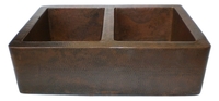 Image 50/50 Copper Farmhouse Kitchen Sink Double Well