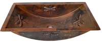 Image Rectangular Copper Bath Sink Dragon Fly Design Shown in Rio Grande