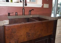 Image Farmhouse Copper Kitchen Sink 60/40 Split  Available in 30,