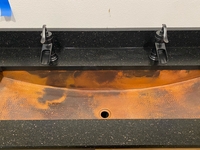 Image Rectangular Copper Bathroom Trough Sink Shown in Natural Patina