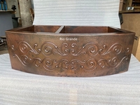Image Two Well  Rounded Apron <b>SCROLL</b> Copper Kitchen Farmhouse Sink