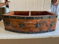 Image Two Well Copper Rounded Farmhouse Kitchen Sink <b>STARS & RIVETS</b>