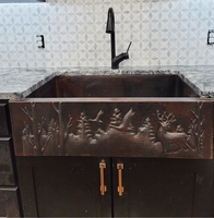 Image Copper Kitchen Sink Farmhouse Sink Single Well WOODLAND