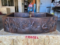 Image 50/50 Copper Farmhouse Rounded Apron Sink In <b>Woodland</b> Design