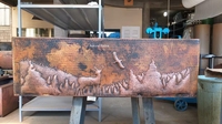 Image Two Well Copper Kitchen Farmhouse Sink with  <b>NATURE</B> Design