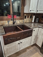 Image 60/40 Copper Farmhouse Kitchen Sink with <b>Nature Design</b> #G1